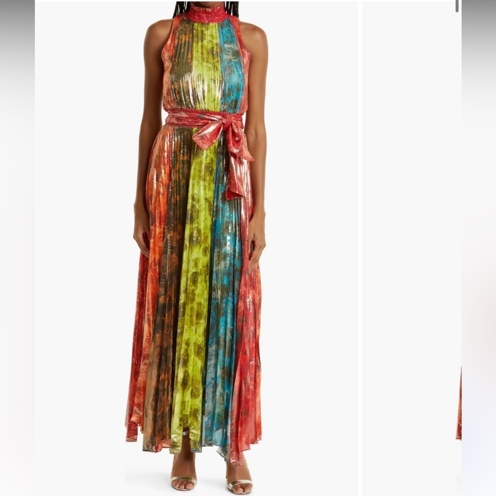 Metallic multi color, pleated Alice + Olivia dress